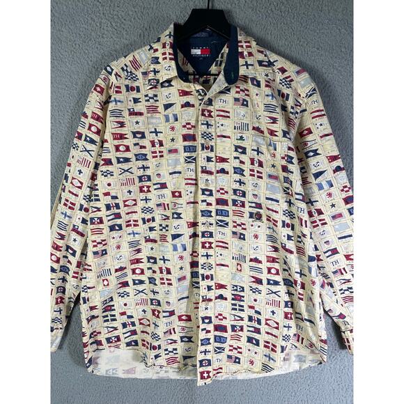 Tommy Hilfiger‎ Men’s Vintage Nautical Flag Button Shirt Size M Sailing Prep - Picture 3 of 10